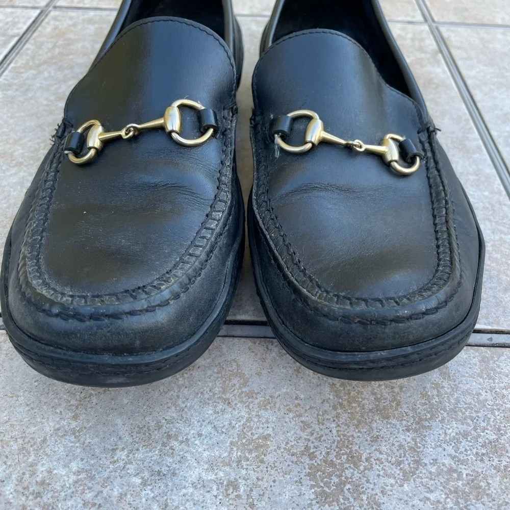 Gucci Black Leather Italian Loafers